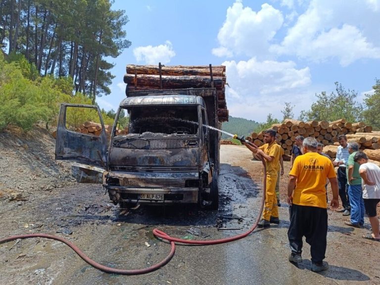 Tomruk Yüklü Kamyon Alev Aldı