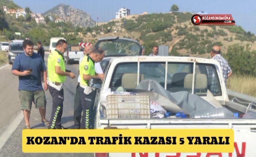 Kozan'da Trafik Kazası 5 Yaralı Adananın Kozan ilçesinde meydana gelen trafik kazasında 5 kişi yaralandı. Kaza Kozan Feke yolu Sırelif mevkiinde meydana geldi. İki aracın karıştığı kazada Mehmet Şaştımoğlu (60), Cuma Sel (67), Mümine Kuran (57), Hamide Çelen (55) ve Fatma Şaştımoğlu (61) yaralandı. Yaralılara ilk müdahale sağlık ekipleri tarafından yapılırken yaralılar ambulanslarla Kozan Devlet Hastanesi'ne kaldırılırarak tedavi altına alındı.