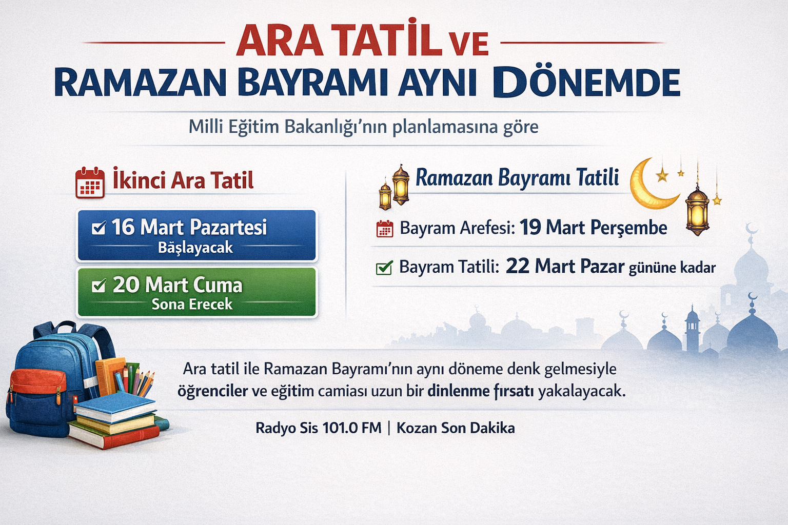 MEB’den Tatil Takviminde Değişiklik: İki Tatil Birleştirildi