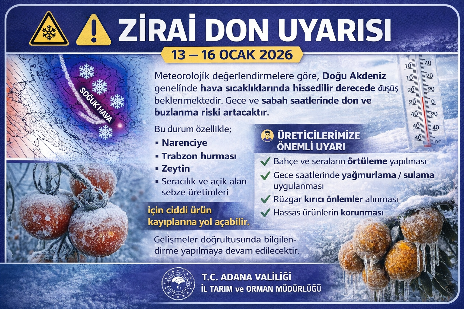 DOĞU AKDENİZ İÇİN ZİRAİ DON ALARMI